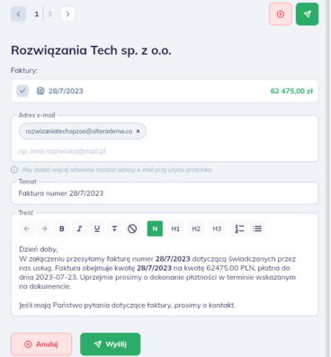 Mail z przypomnieniem o płatności w Altera.app
