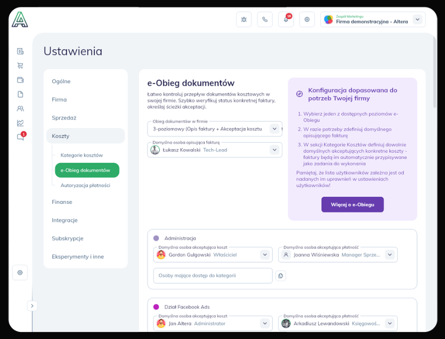 Document workflow settings in Altera.app
